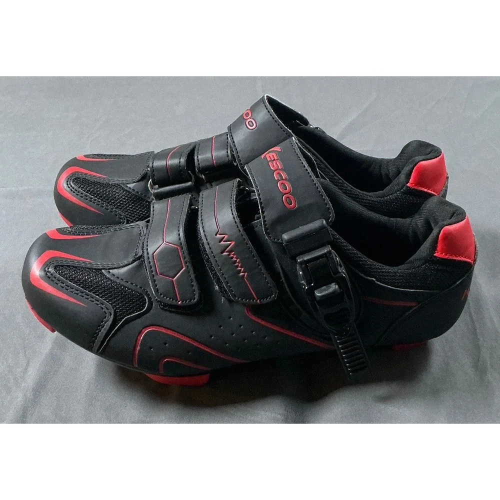Kescoo Cycling Shoes Mens 7.5 Womens 9 Black Red Indoor Spin Road Bike Cleats 40